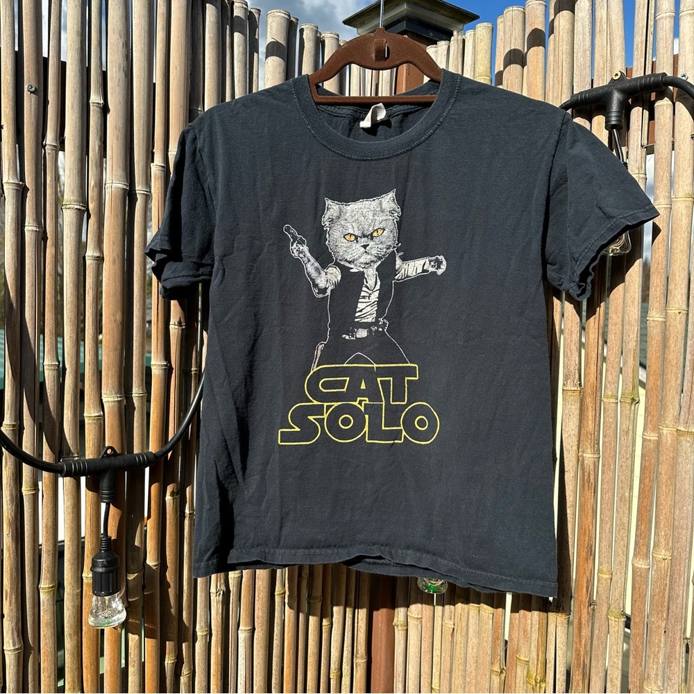 Star Wars Funny Cat Solo Han Solo Black T-shirt Youth Size Large